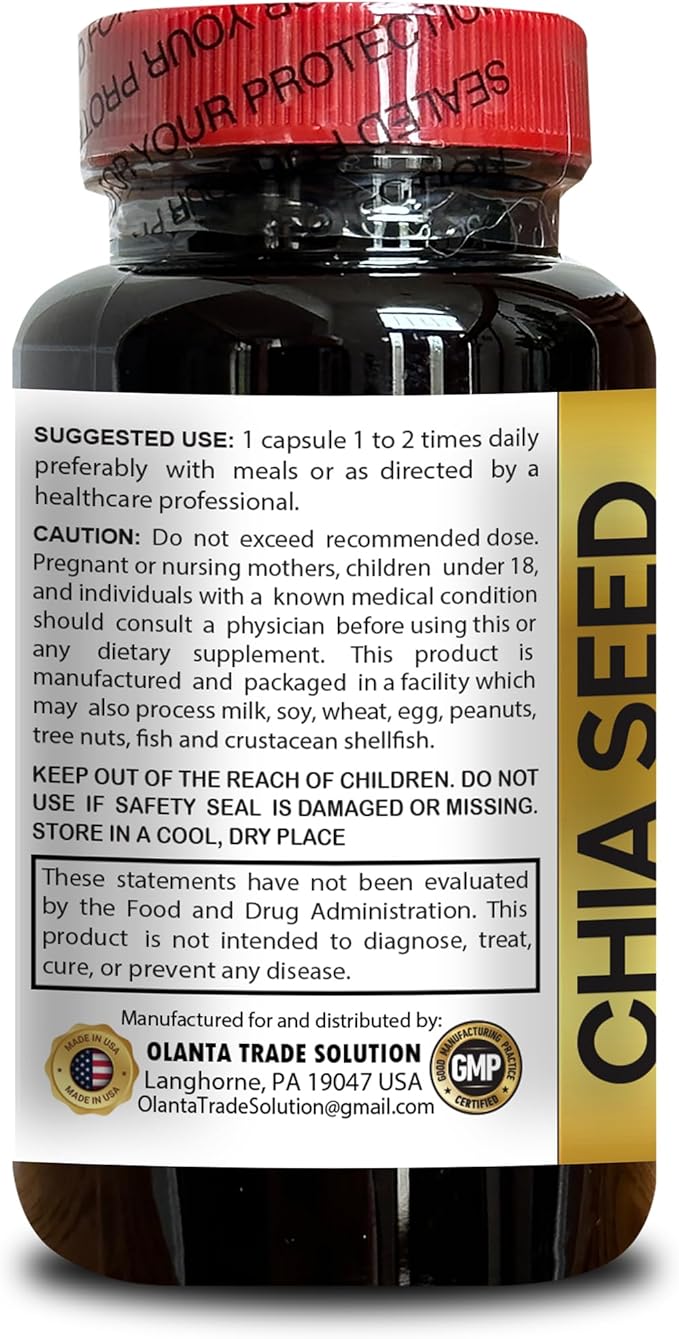 chia Seed Advanced - CHIA Seed - Digestive Fiber Organic chia Seed Oil Capsules Plant Based Omega 3 6 9 Supplement Non-GMO Gluten Free Keto Diet - 1 Bottle 60 Softgels