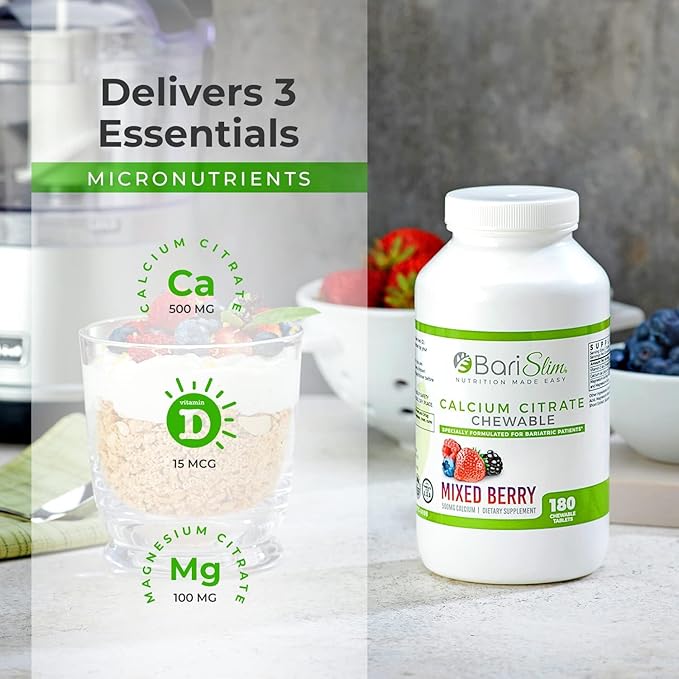 BariSlim Bariatric Calcium Citrate &amp Advanced Chewable Bariatric Multivitamin with Iron - Bariatric Vitamin and Supplement for Post Bariatric Surgery Including Gastric Bypass and Gastric Sleeve