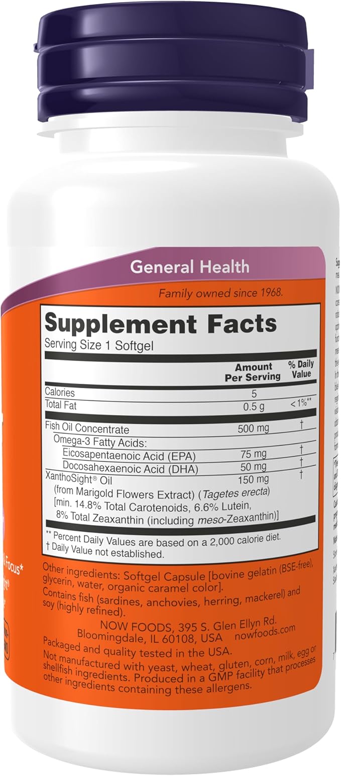 NOW Foods Supplements Macular Vision Softgel Eye Health Eye Support 50 Softgels