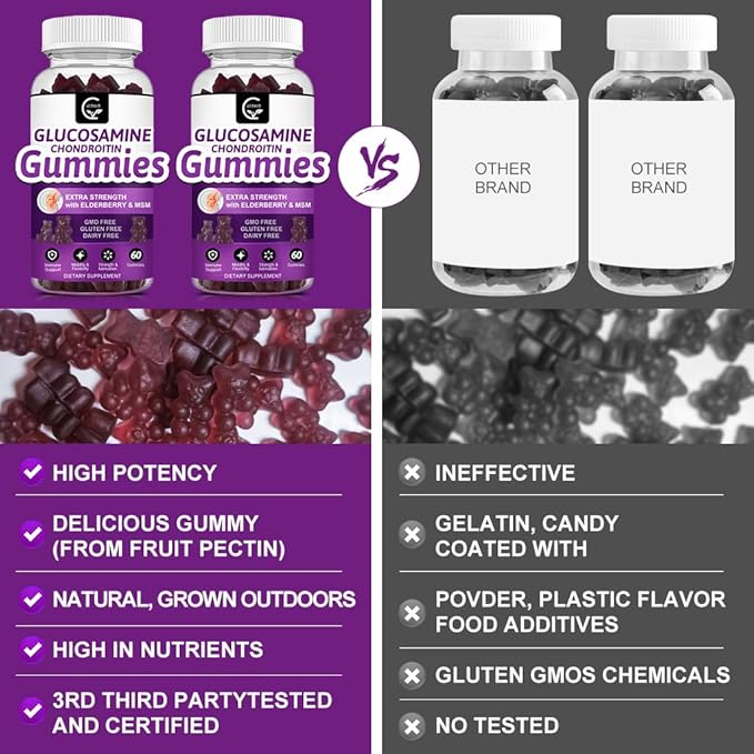 Glucosamine Chondroitin Gummies with MSM &amp Elderberry – Extra Strength Mobility &amp Flexibility Support Antioxidant Immune Supplement for Adults Men &amp Women - 60 Chondroitin Gummies (3 Pac