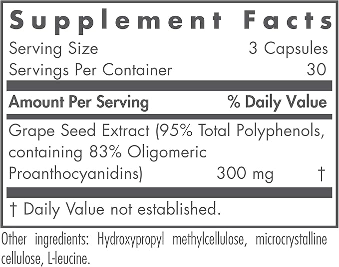 Nutricology Grape Pips - Grape Seed Extract Proanthocyanidins Polyphenols Herbal Supplement Organic 300mg Capsules - 90 Count
