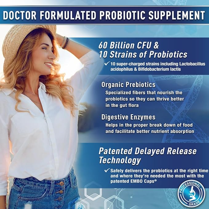 Purely Optimal Probiotics for Digestive Health 60 Billion CFU – Delayed-Release with Digestive Enzymes &amp Organic Prebiotics – Bloating Immune &amp Energy Support 30 Caps