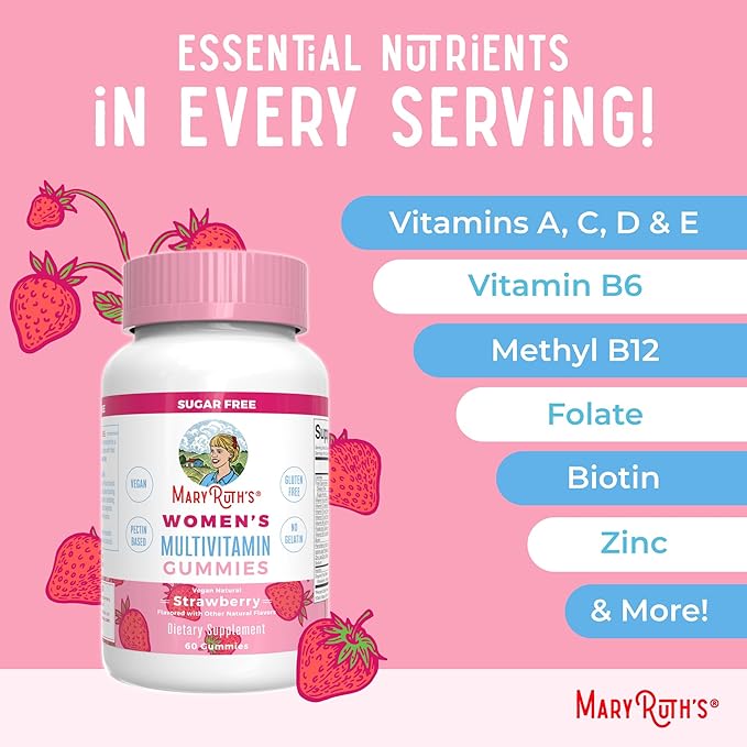 MaryRuth's Multivitamin Gummies for Women (Strawberry) &amp Liquid Nighttime Multimineral (Cranberry) | Clean Label Project Verified® | Vegan | Beauty Bedtime &amp Overall Health