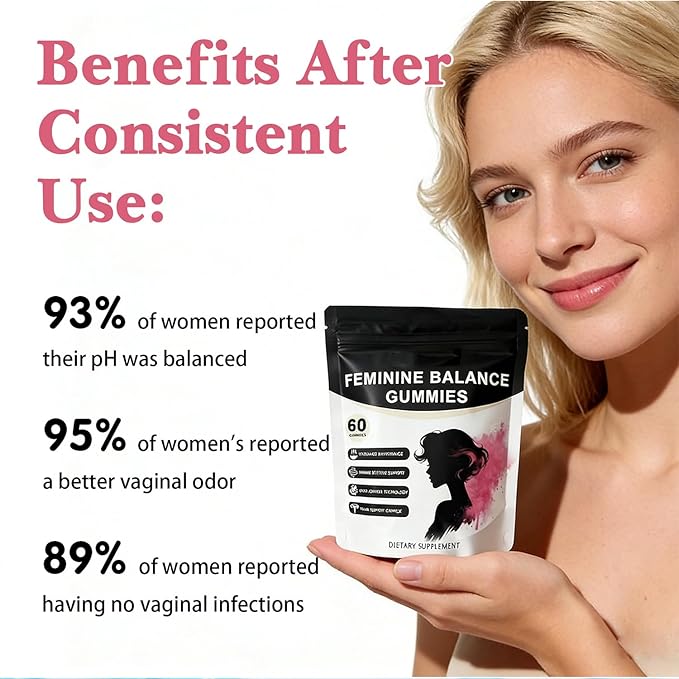 Feminine Balance Gummies for Women - Vegan Pineapple Gummy Vitamins Supports Vaginal pH &amp Healthy Flora 60 Gummies (30-Day Supply) (1)