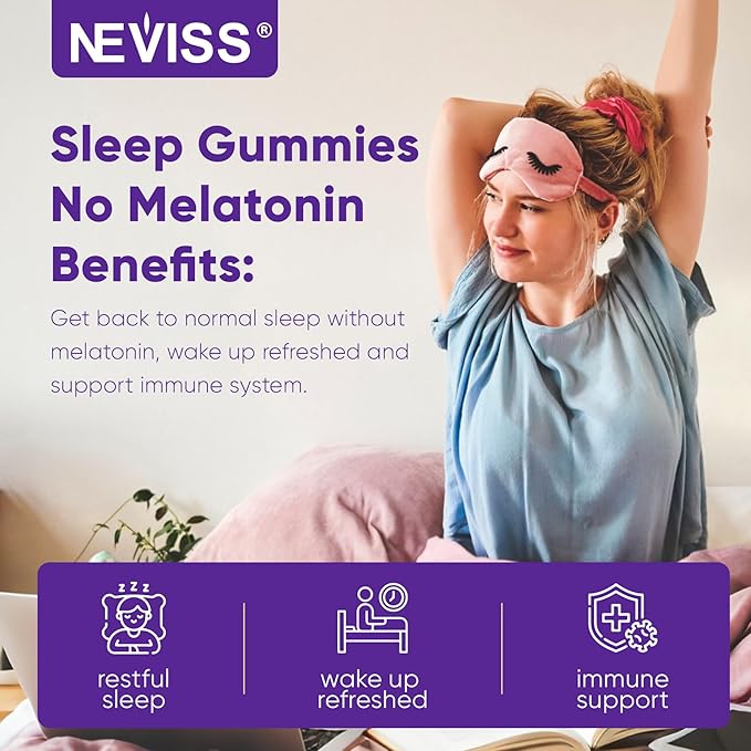 NEVISS Reishi Mushroom Sleep Gummies - Melatonin Free Sleep Gummies for Adult | Reishi Saffron Magnesium GABA &amp Chamomile - Non-Habit Forming Help for Deep Relaxation - Vegan Berry Flavor 1P