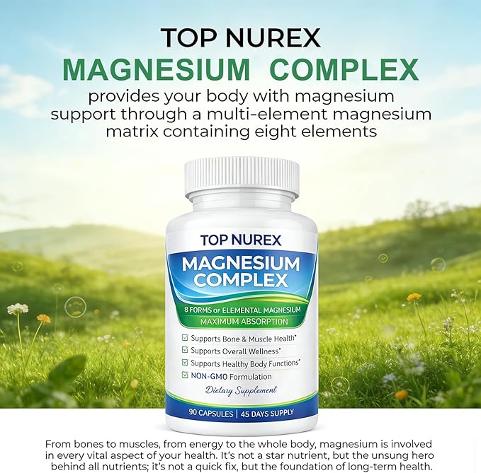 Top Nurex Magnesium Complex Ultra for Women 1000mg – 8 Elemental Magnesium Blend with Glycinate Citrate Malate &amp Taurate High Absorption Magnesium Supplement for Daily Wellness Vegan Non-GMO