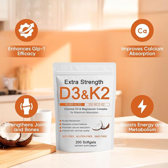 Vitamin D3 K2 Magnesium Complex Extra Strength D3 &amp K2 with Triple Magnesium Softgels D3 + K2 (Mk-7) | Support Bone &amp Immune | Improve Energy | Non-GMO 200 Softgels (1) (1)