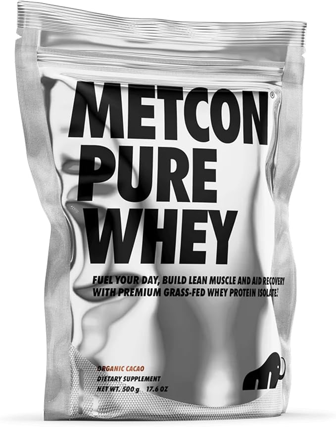 MetCon Whey Protein Isolate - Premium Grass-Fed Whey Protein Isolate Powder with 5 All-Natural Ingredients No Fillers Organic Cacao Flavor (500g)
