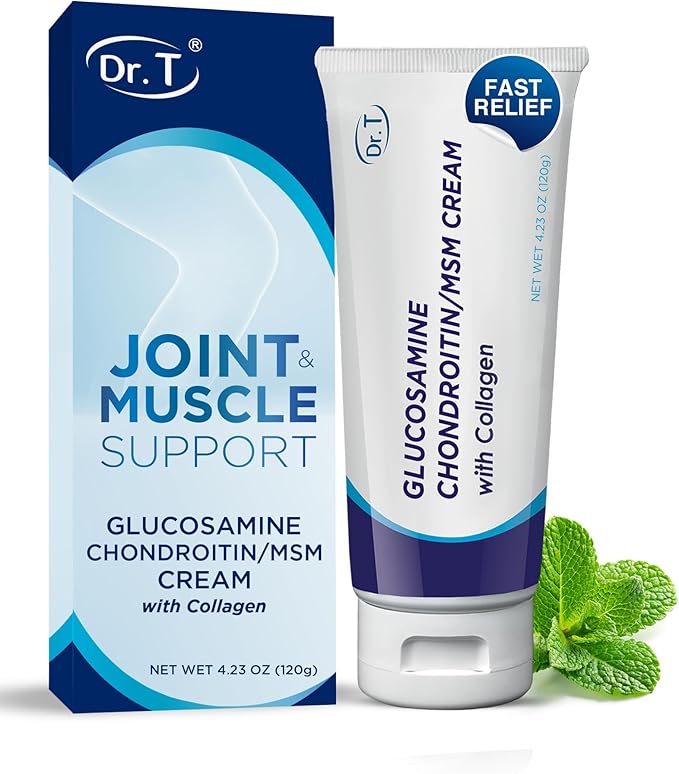 Dr. T Glucosamine Chondroitin Cream - Premium Formula with MSM and Collagen for Joint and Muscle Discomfort - Maintains Joint Strength Flexibility &amp Muscle Mobility - 4.23 oz / 120g (1 Pack)