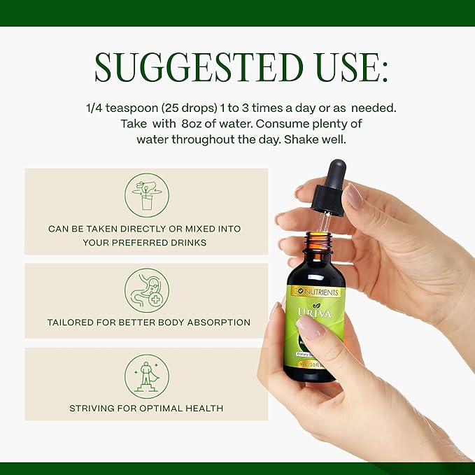 Go Nutrients Uriva - Advanced Uric Acid Flush Cleanse with Tart Cherry Extract Celery Seed Turmeric &amp More - High Absorption Liquid Drops Supplement for Joints and Kidney 2.0 oz. | 48 Servings