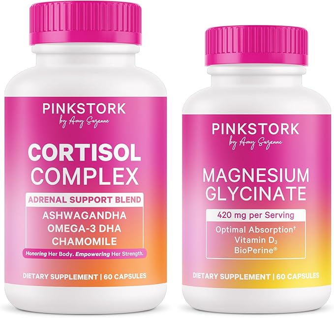 Pink Stork Mood + Wellness Bundle - Cortisol Complex + Magnesium Glycinate Mood and Well-Being Calm Stress Support Energy