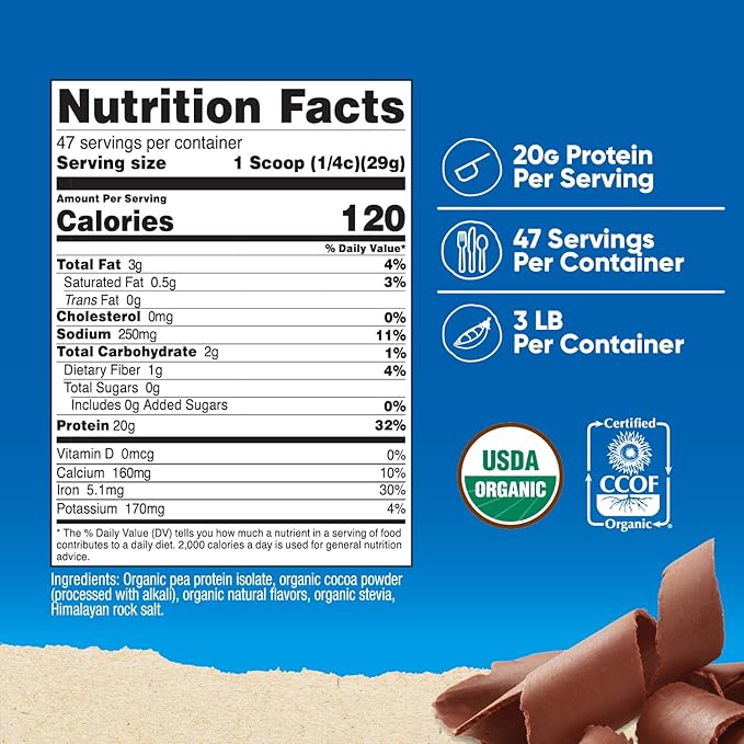 Nutricost Organic Pea Protein Powder (3 LBS) Chocolate - Certified USDA Organic Protein from Plants Vegetarian Friendly Gluten Free Non-GMO