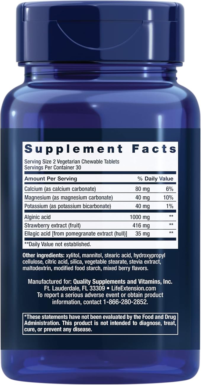 Life Extension Esophageal Guardian alginic Acid Potassium Bicarbonate get Long-Lasting Relief from gastric Distress Vegetarian Non-GMO Gluten-Free 60 Vegetarian chewable Tablets