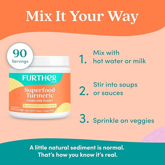 Further Food Superfood Turmeric Root Powder - Maximum Absorption Natural Immune Booster Golden Milk Blend Sugar Free Keto Vegan Non-GMO 6.35 Oz