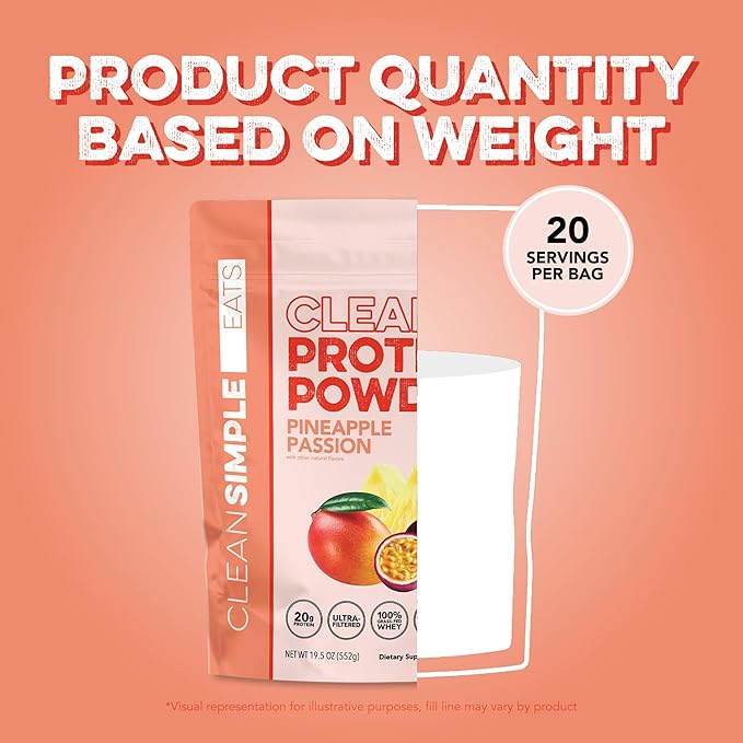 Clean Simple Eats Clear Protein Drinks 20G Grass Fed Whey Protein Isolate Ultra Filtered Light &amp Refreshing Beverage Low Lactose No Artificial Ingredients Pineapple Passion 20 Servings