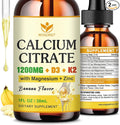 Calcium Citrate 1200mg Liquid Supplement with Vitamin D3 for Women &amp Men - Calcium Magnesium Zinc D3 K2 Supplement for Bone Teeth Immune Support - Sugar Free Vegan Banana Flavor - 1 Fl Oz (2 P