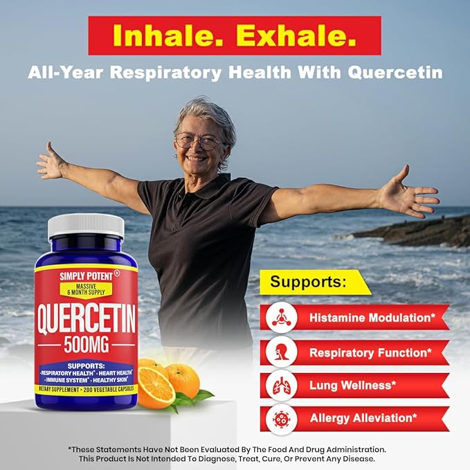 Simply Potent Quercetin Supplements Quercetin 500mg 200 Capsules 2 X Quercetin 250mg Phytosome Bioflavonoid Antioxidant Vegan Gluten Free Pills to Support Healthy Cellular Heart &amp Immune Functio