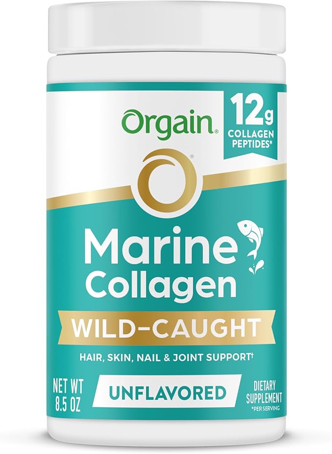 Orgain Wild-Caught Marine Collagen Peptides Powder for Women &amp Men Hair Skin Nail &amp Joint Support Supplement 12g Collagen Per Serving Pescatarian &amp Paleo Non-GMO Unflavored Type I
