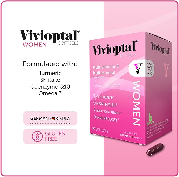 Vivioptal Women 90 Capsules (1 Year Supply) CoQ10 &amp Omega-3 Multivitamin &amp Multimineral Gluten Free German Formula