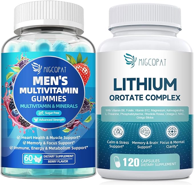 Men’s Multivitamin Gummies &amp Lithium Orotate Complex Bundle Omega-3 Magnesium