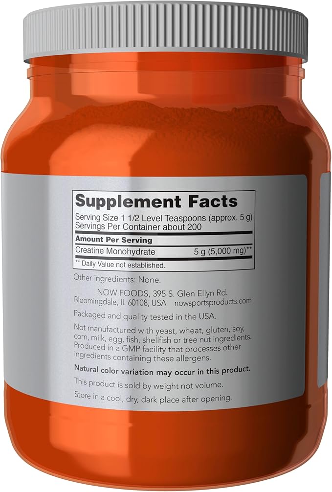 NOW Foods Sports Nutrition Creatine Monohydrate Powder Mass Building*/Energy Production* 2.2-Pound