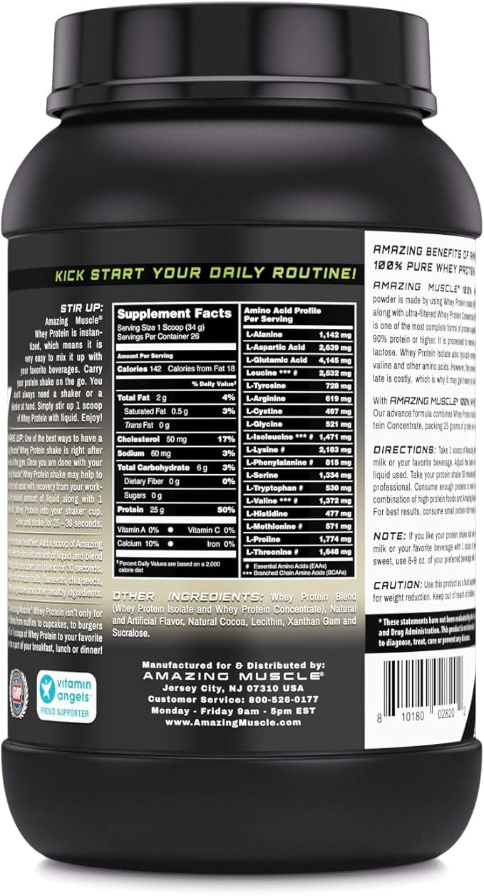Amazing Muscle 100% Whey Protein Powder *Advanced Formula with Whey Protein Isolate as a Primary Ingredient Along with Ultra Filtered Whey Protein Concentrate (Cookie &amp Cream 2 Lb)