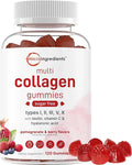 Micro Ingredients Multi Collagen Peptides 120 Collagen Gummies | Type IIIIIIVX Protein with Biotin Hyaluronic Acid &amp Vitamin C Complex | Pomegranate &amp Berry Flavored | Sugar Free Non-G