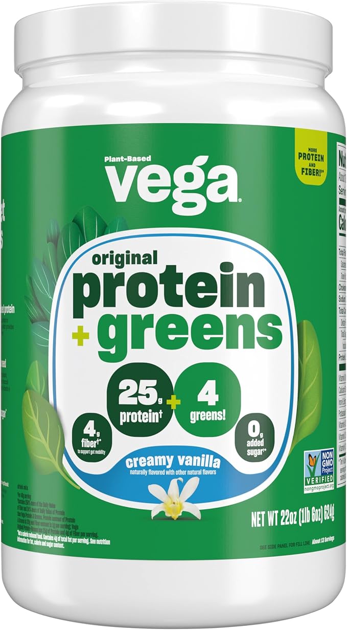 Vega Protein and Greens Protein Powder Vanilla - 20g Plant Based Protein Plus Veggies Vegan Non GMO Pea Protein for Women and Men 1.3 lbs