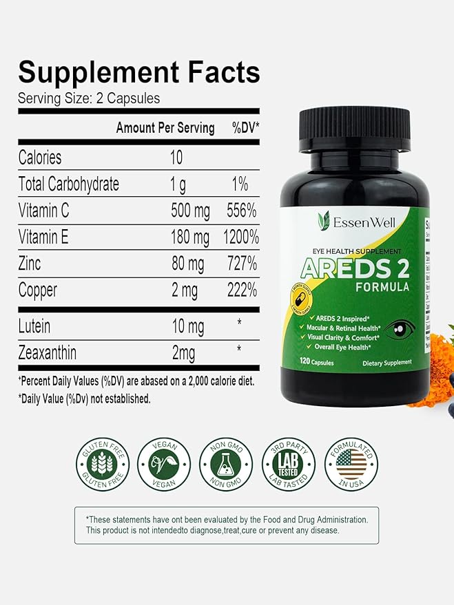 AREDS 2-2 Pack 240 Capsules + Multivitamin Lutein and Zeaxanthin 20mg 2-in-1 Eye Vitamin Contains Vitamin C D E &amp Zinc