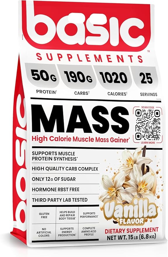 Mass Gainer Protein Powder Supports Muscle Growth &amp Recovery 50g Protein 190g Carbs 1030 Calories Gluten-Free RBST-Free No Artificial Colors