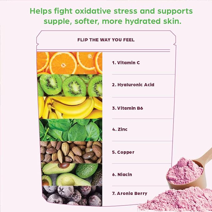 Flip My Life Collagen Peptides + Biotin Hyaluronic Acid &amp Vitamin C - For Hair Skin Nails - Gut Health/Joint Support - Ageless Beauty Blend Supplement Powder for Men/Women - 9g Protein—26 Servi