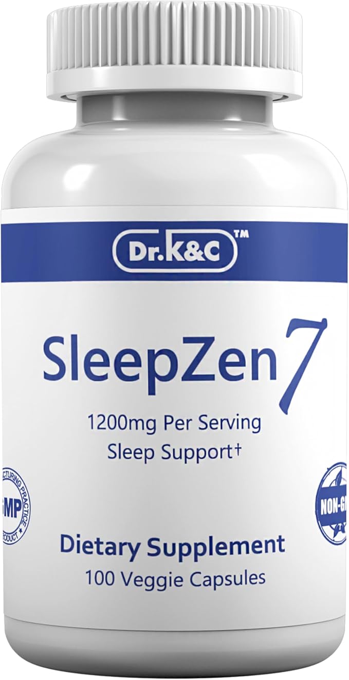 Dr.K&ampC SleepZen7 Sleep Supplement – All Natural Botanical Plant Sourced 1200 mg 100 Veggie Capsules Sleeping Support Organic Tart Cherry Valerian Root Extract No Filler Non GMO