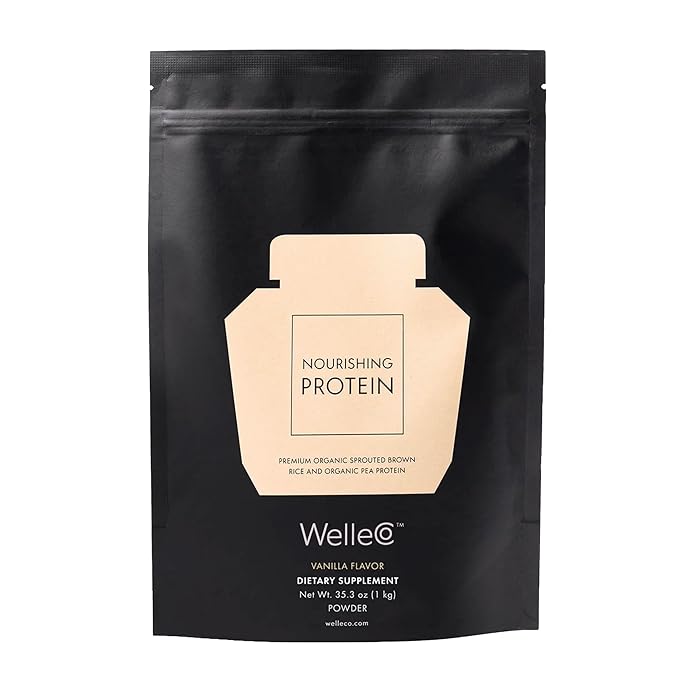 WelleCo Vegan Protein Powder Gluten Free Premium Organic Sprouted Brown Rice &amp Pea Protein Blend Low Carb &amp Dairy Free for Energy Muscle Recovery 16g Protein Per Serving Vanilla 35.2oz