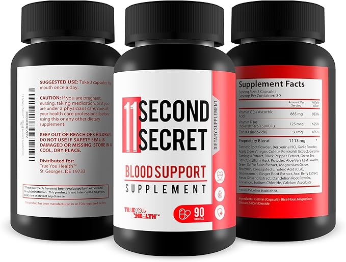 11 Second Secret Blood Support Supplement - Our Best Sugar Health Blood Health Formula - Advanced Blood Health Formula - Turmeric Berberine Cinnamon Gl Pro Gluco Elixir Blood Cleanse