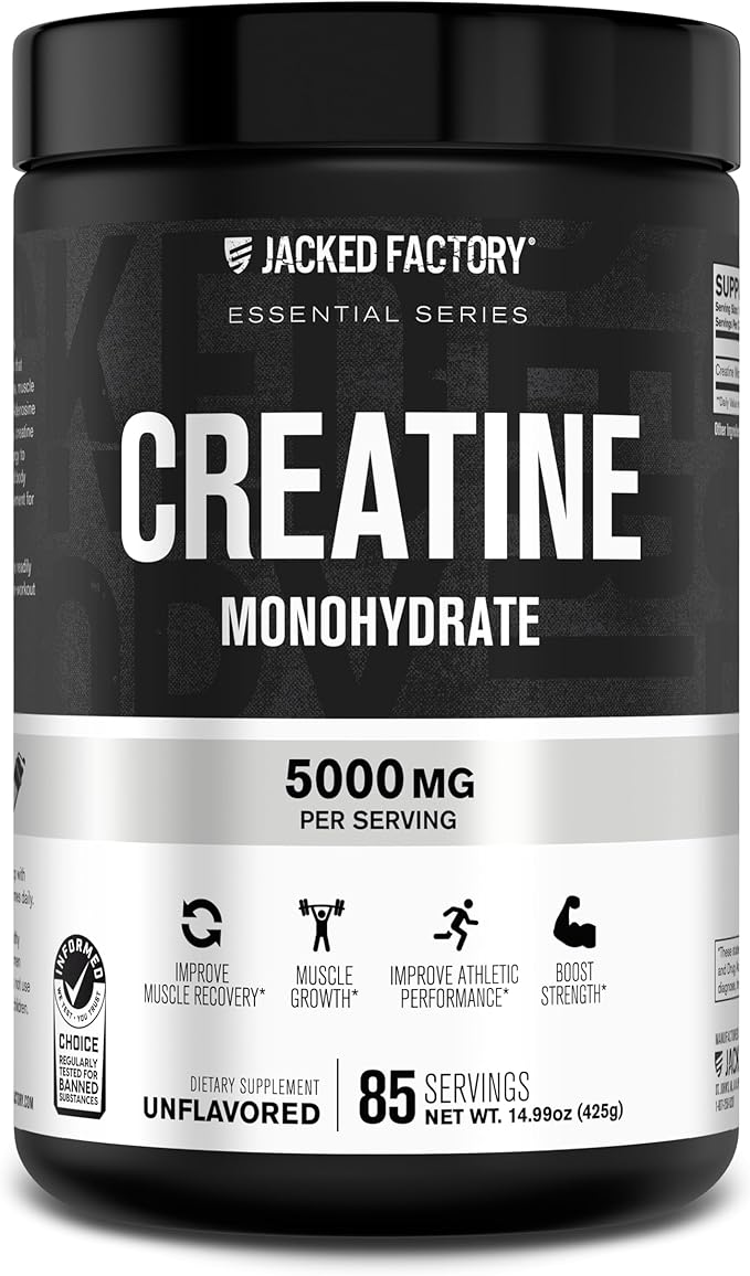 Jacked Factory Creatine Monohydrate Gummies (150 Gummies Lemon) &amp Creatine Monohydrate Powder (85 Servings Unflavored)