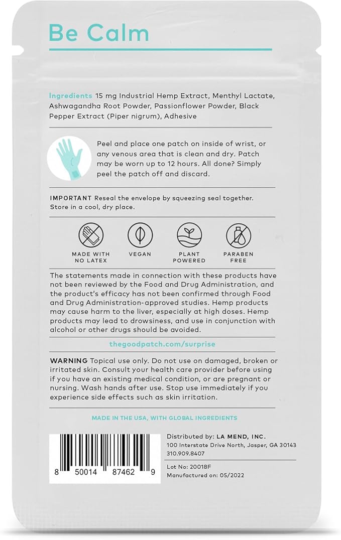 The Good Patch Be Calm Patch with Hemp Unwind + Decompress Natural Patch with Hemp Extract Ashwagandha Root Passionflower Plant Powered Wearable Wellness Sustained Release (24 Total Patches)