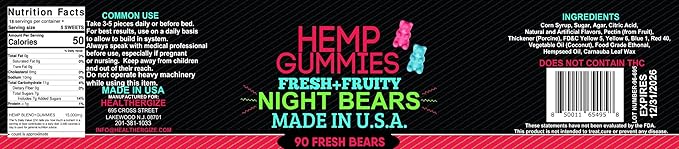 Hemp Gummies for Sleep-Calm Relaxation Fruity Gummy Bears Edibles Restful Bedtime-Natural Hemp Oil Omega Candy-Made in USA-90 Count