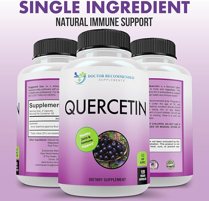 DOCTOR RECOMMENDED SUPPLEMENTS Quercetin 1000mg Per Serving - 120 Veggie Capsules Vitamin Supplement 60 Day Supply (Vegan and Non-GMO)