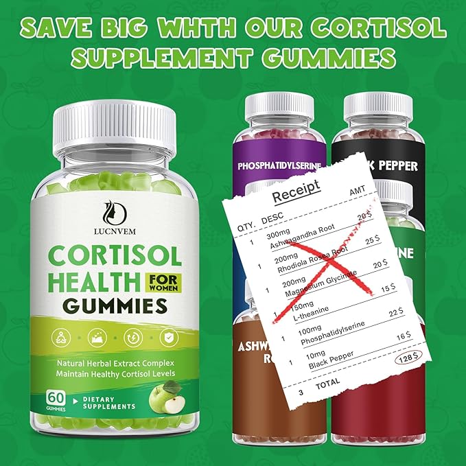 Cortisol Detox for Women Gummies Cortisol Reducer Detox Manager Magnesium Ashwagandha Rhodiola Rosea Herbal Complex for Mood/Focus &amp Sleep Maintain Healthy Cortisol Levels - 30 Day Vegan Supply