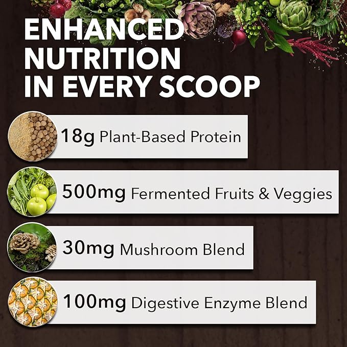 SOTRU Organic Vegan Protein Powder - Whole Food Plant Based Protein Powder with Green Superfoods Enzymes &amp Probiotics - USDA Certified Organic Non-GMO Gluten-Free - Chocolate 18.5 oz 21 Servi