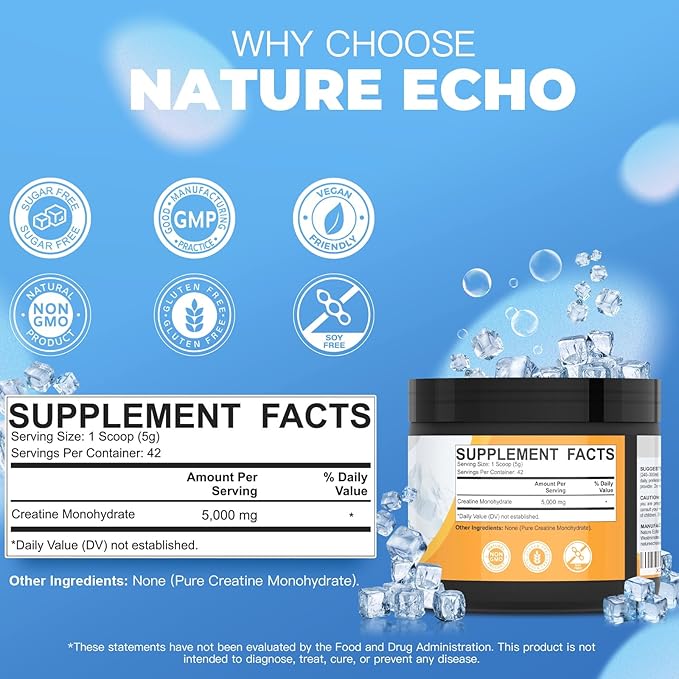 Creatine Monohydrate Powder - Unflavored - 42 Servings - 5g of Creatine Monohydrate - Supports Muscle ATP Production Energy Strength - Vegan Gluten Free