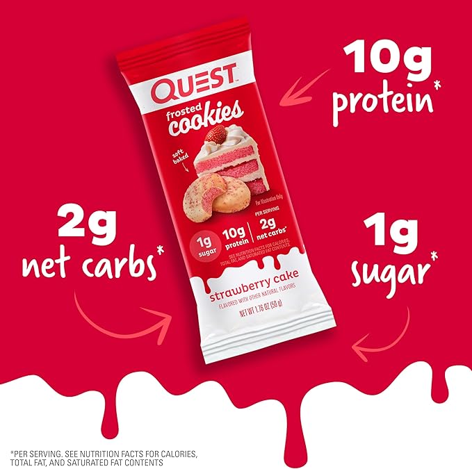 Quest Protein Shake Salted Caramel 4 Pack and Strawberry Cake Frosted Cookies Twin Pack Bundle 30g Protein