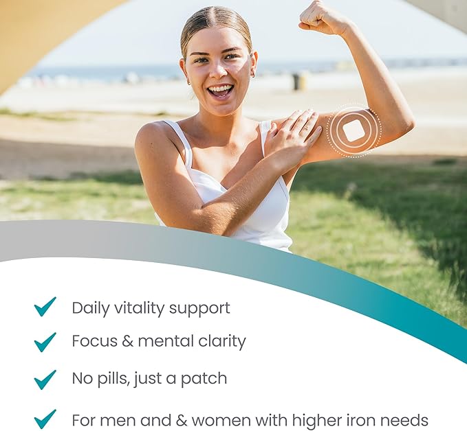 Iron+ Patch – Gentle Daily Iron Support with Vitamin C Folate &amp Antioxidants – Non-Constipating Transdermal Patch for Energy Focus &amp Vitality