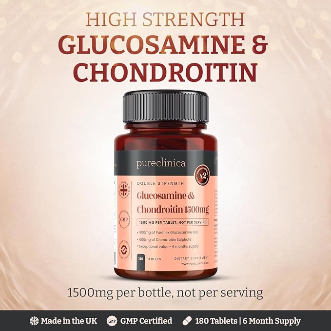 pureclinica High Strength 1500mg Glucosamine HCL &amp Chondroitin x 180 Tablets