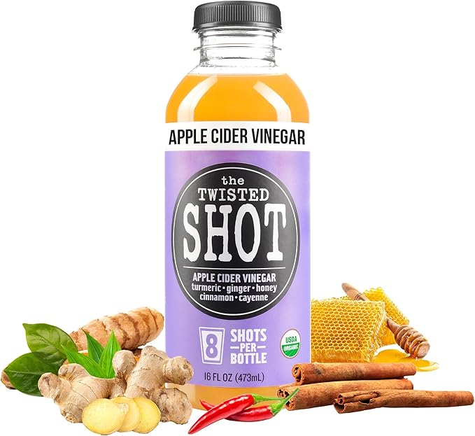 The Twisted Shot | Organic Apple Cider Vinegar Wellness Shots with Ginger Turmeric Honey Cinnamon and Cayenne | Digestion Immunity and Gut Health Support | Ready to Drink | 1 16 oz Bottle