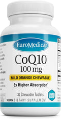 EuroMedica CoQ10 100 mg - Cellular Energy Support Supplement - Higher Absorption CoQ10 Chewable Supplement - Nutritional Supplement to Aid Healthy Aging &amp Brain Health - 30 Chewable Tablets