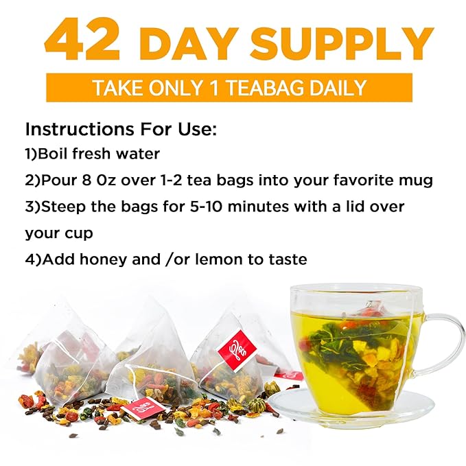 Aromlife Milk Thistle Liver Tea 42 Teabags Dandelion Wolfberry Chrysanthemum Tea Caffeine-Free Natural Liver Teas with Milk Thistle &amp Dandelion Root