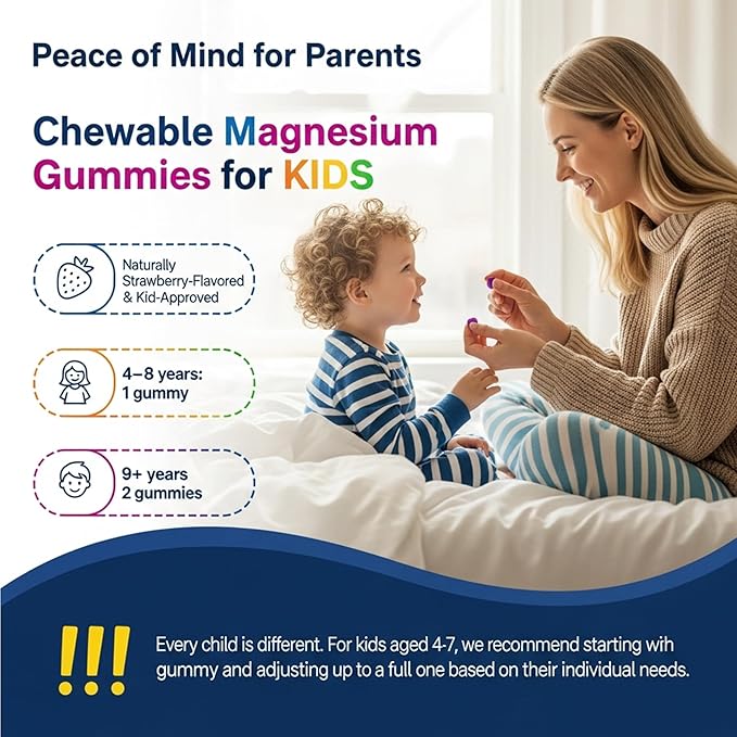 Kids Sleep Gummies NO Melatonin - Triple Magnesium Glycinate + Saffron GABA Berry &amp Nut Superfood Gummies Sugar Free Nighttime Sleep Aid &amp Calm for Kids 4+ Teens Relaxation Brain &amp Mu