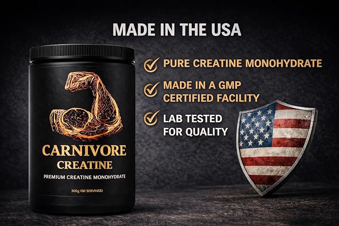 Carnivore Creatine® – Pure Micronized Creatine Monohydrate No Fillers Zero Carbs Unflavored – 300g (60 Servings)