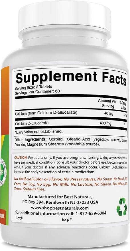 Best Naturals Calcium D-Glucarate 200 mg 120 Tablets (Pack of 3)